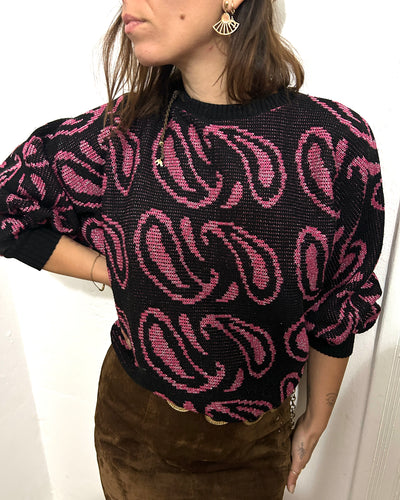 Vintage Pullover Paisley Glitter Pink